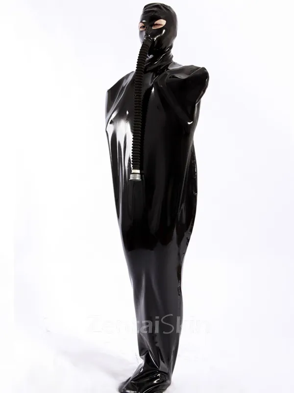 Natural Latex Black Sleevesless Catsuit Unisex Second Skin Full Body Latex Catsuit