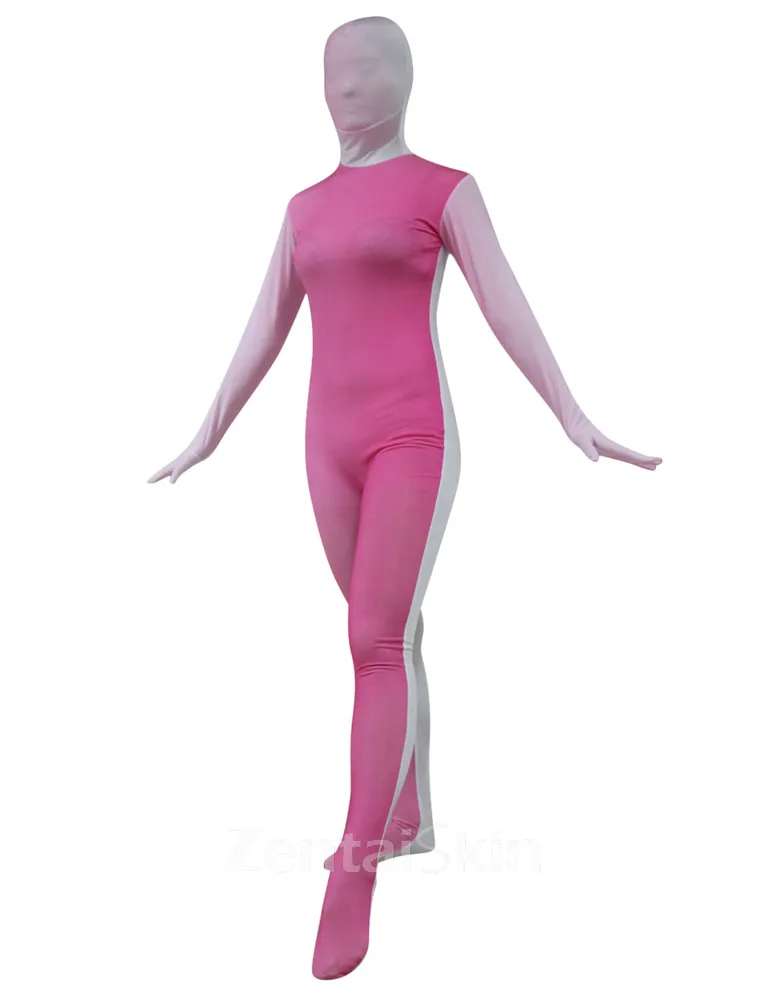 Pink Split Bodysuit Second Skin Full Body Lycra Skinsuit Spandex Catsuit Zentai Unitard