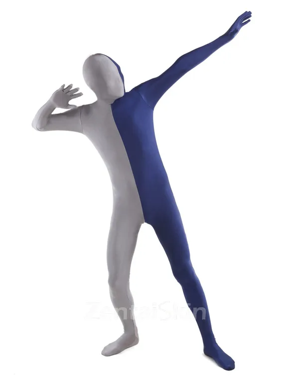 Grey and Navy Unisex Second Skin Full Body Lycra Spandex Zentai Catsuit Skinsuit