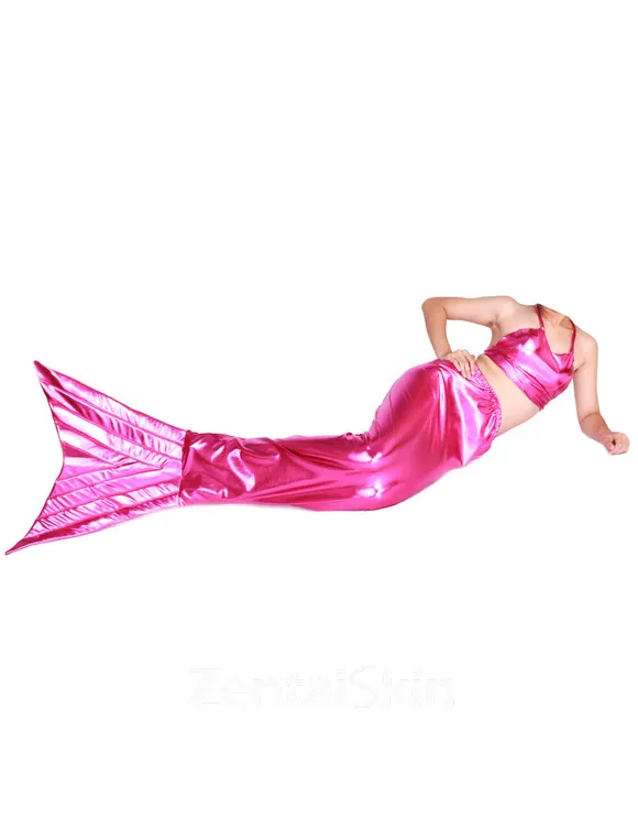 Second Skin Rose Red Mermaid Tail Wet Look Shiny Metallic Clothes