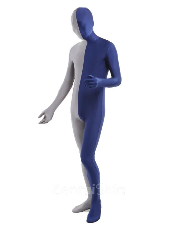 Grey and Navy Unisex Second Skin Full Body Lycra Spandex Zentai Catsuit Skinsuit