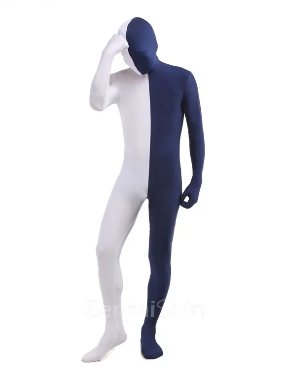 White Navy Lycra Spandex Zentai Catsuit Skinsuit Unisex Second Skin Full Body Zentai Catsuit Skinsuit
