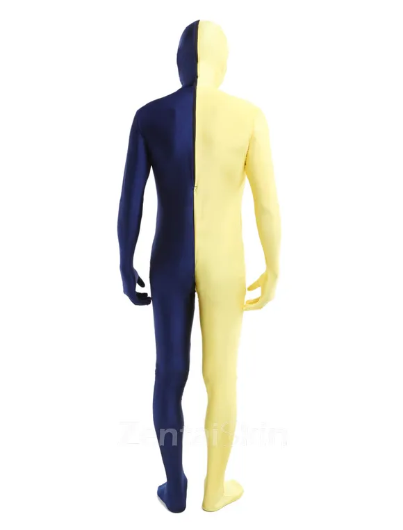 Yellow and Navy Unisex Second Skin Full Body Lycra Spandex Zentai Catsuit Skinsuit