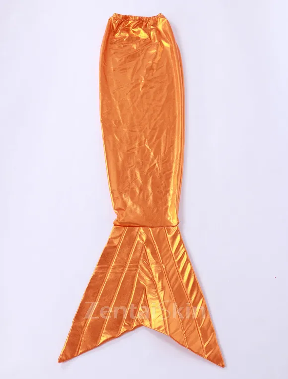 Orange Mermaid Tail Wet Look Shiny Metallic Animal Costume Zentai Skin Suit