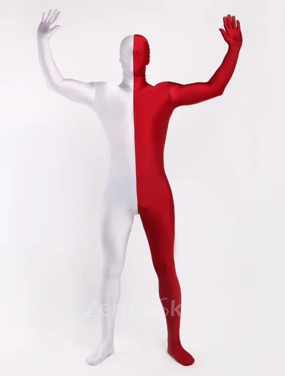 Burgundy White Second Skin Full Body Spandex Zentai Catsuit Skinsuit