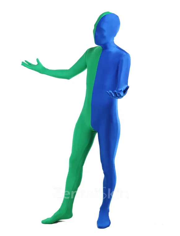 Blue Lycra Spandex Body Suit Unisex Second Skin Full Body Split Zentai Catsuit Skinsuit