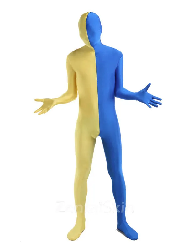 Blue and Yellow Second Skin Full Body Lycra Spandex Zentai Catsuit Skinsuit