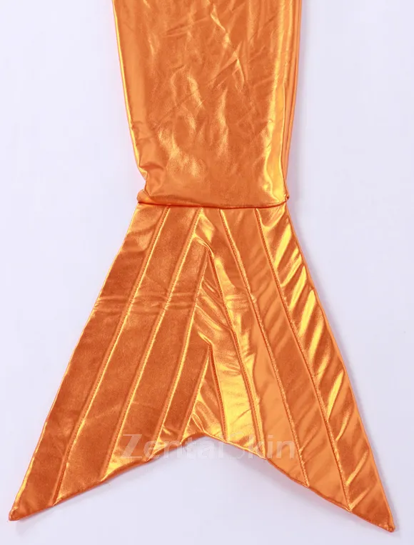 Orange Mermaid Tail Wet Look Shiny Metallic Animal Costume Zentai Skin Suit