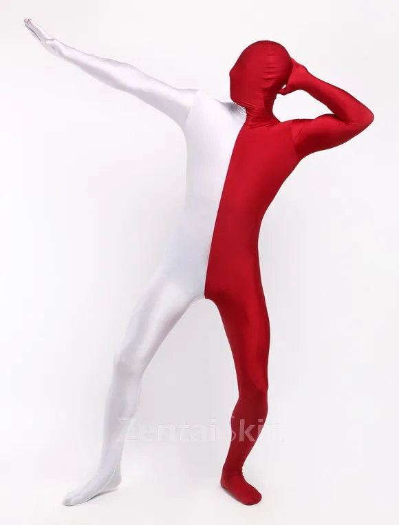 Burgundy White Second Skin Full Body Spandex Zentai Catsuit Skinsuit