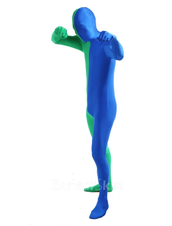 Blue Lycra Spandex Body Suit Unisex Second Skin Full Body Split Zentai Catsuit Skinsuit