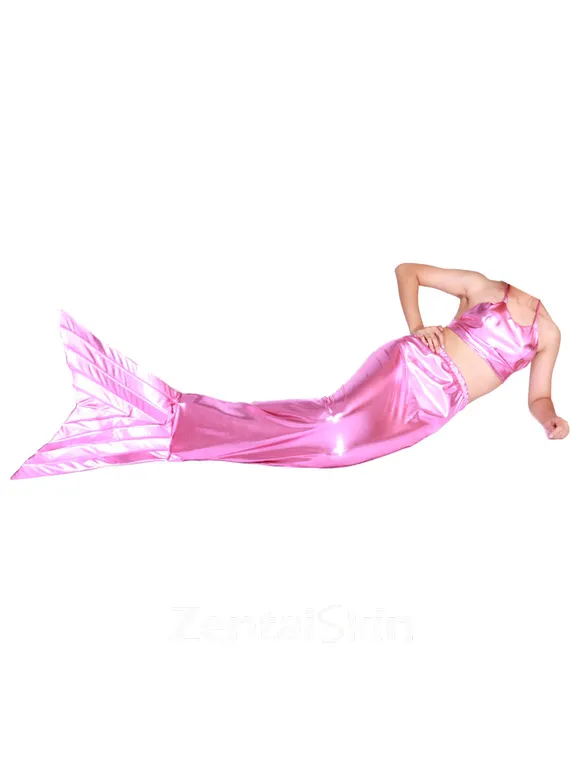 Second Skin Pink Wet Look Shiny Metallic Tail Mermaid Costume