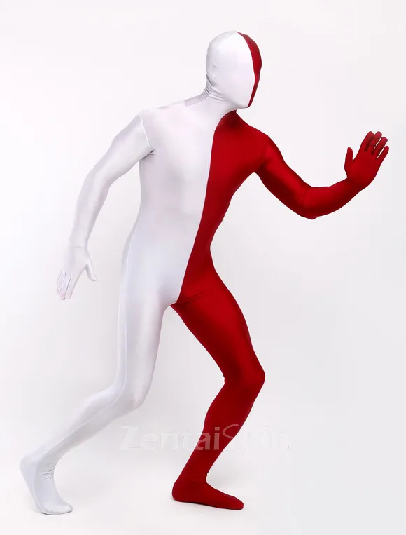 Burgundy White Second Skin Full Body Spandex Zentai Catsuit Skinsuit