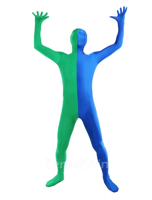 Blue Lycra Spandex Body Suit Unisex Second Skin Full Body Split Zentai Catsuit Skinsuit