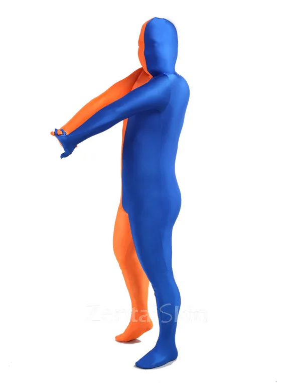 Orange Blue Split Second Skin Full Body Lycra Spandex Zentai Catsuit Skinsuit