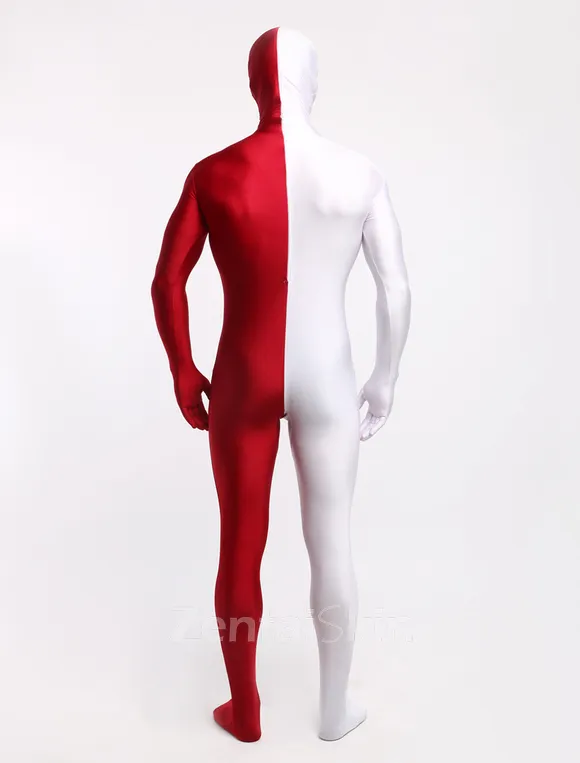 Burgundy White Second Skin Full Body Spandex Zentai Catsuit Skinsuit