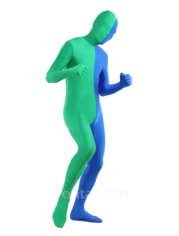 Blue Lycra Spandex Body Suit Unisex Second Skin Full Body Split Zentai Catsuit Skinsuit