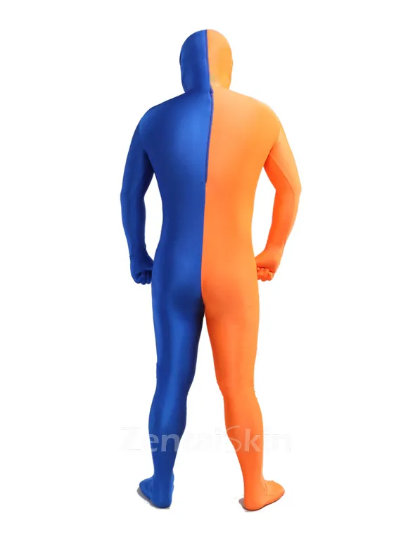 Orange Blue Split Second Skin Full Body Lycra Spandex Zentai Catsuit Skinsuit