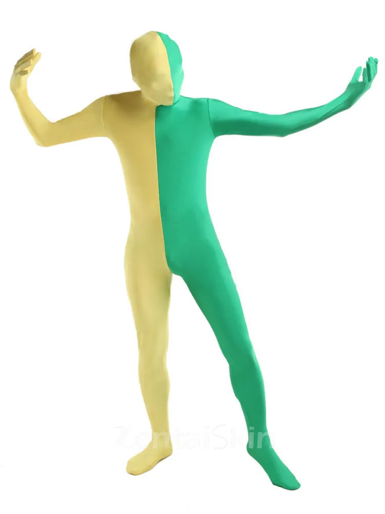 Yellow Green Split Second Skin Full Body Lycra Spandex Zentai Catsuit Skinsuit
