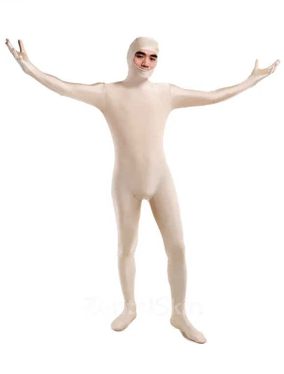 Unisex Off-white Open Face Bodysuit Unicolor Lycra Skinsuit Spandex Catsuit Zentai Unitard Second-skin Clothing