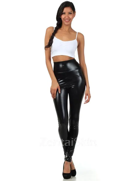 Black Adults Trousers Wet Look Shiny Metallic Skinny