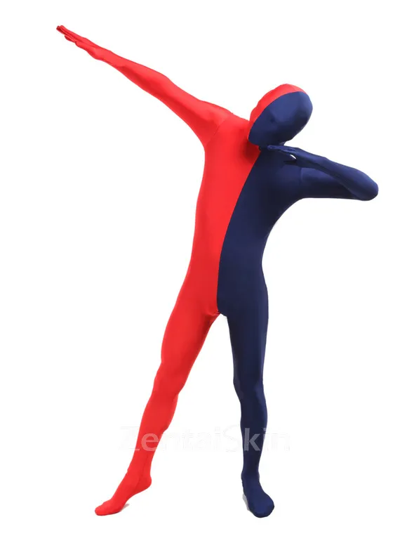 Red Navy Split Costume Lycra Spandex Second Skin Full Body Zentai Catsuit Skinsuit
