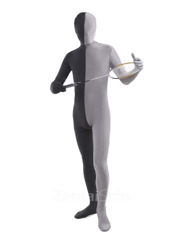 Black Grey Split Second Skin Full Body Lycra Spandex Fabric Zentai Catsuit Skinsuit