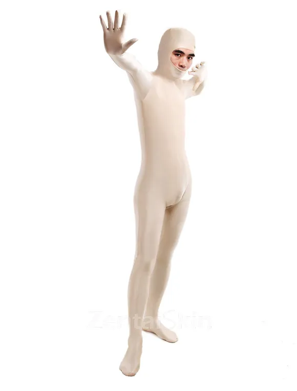 Unisex Off-white Open Face Bodysuit Unicolor Lycra Skinsuit Spandex Catsuit Zentai Unitard Second-skin Clothing