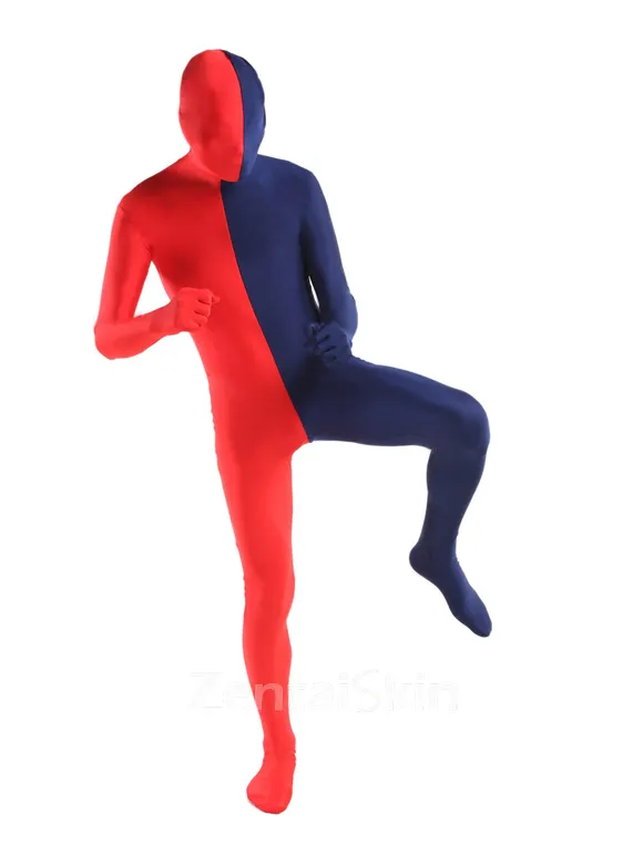Red Navy Split Costume Lycra Spandex Second Skin Full Body Zentai Catsuit Skinsuit