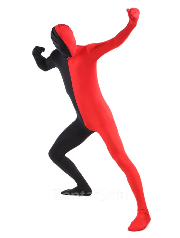Black and Red Costume Second Skin Full Body Lycra Spandex Zentai Catsuit Skinsuit