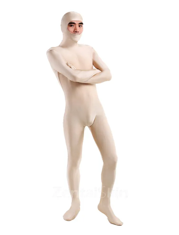 Unisex Off-white Open Face Bodysuit Unicolor Lycra Skinsuit Spandex Catsuit Zentai Unitard Second-skin Clothing
