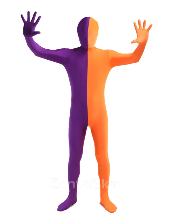 Orange Purple Split Costume Lycra Spandex Second Skin Full Body Zentai Catsuit Skinsuit