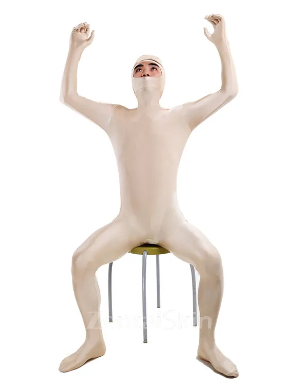 Unisex Off-white Open Face Bodysuit Unicolor Lycra Skinsuit Spandex Catsuit Zentai Unitard Second-skin Clothing