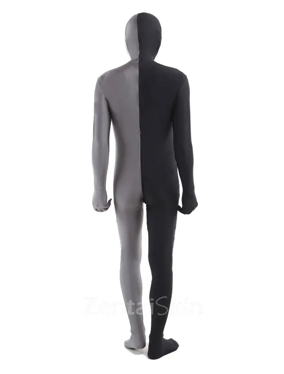 Black Grey Split Second Skin Full Body Lycra Spandex Fabric Zentai Catsuit Skinsuit