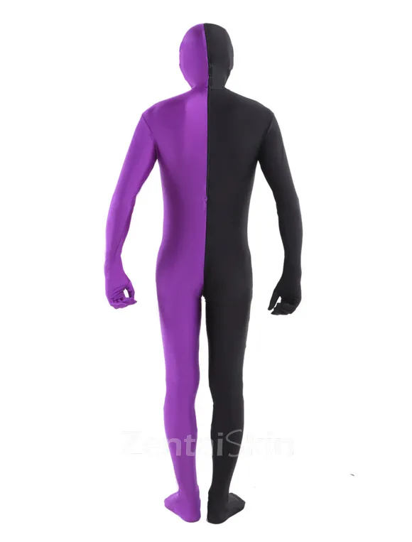 Purple and Black Split Second Skin Full Body Lycra Spandex Zentai Catsuit Skinsuit