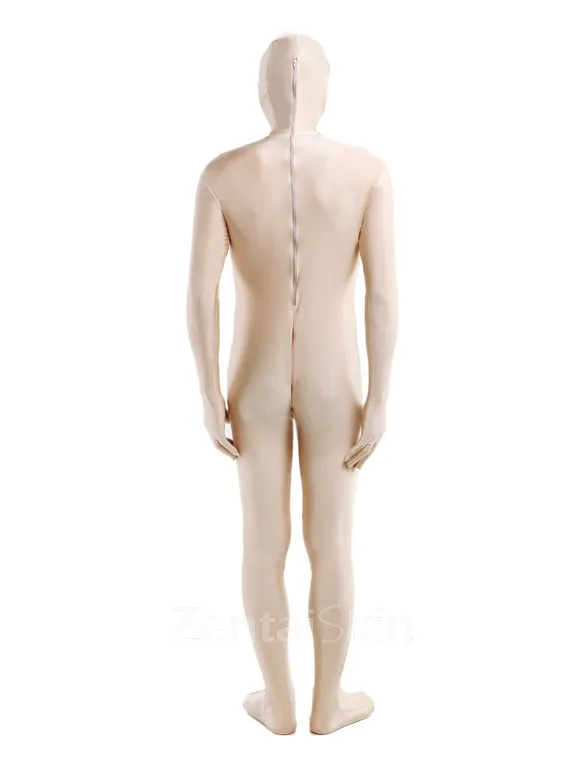 Unisex Off-white Open Face Bodysuit Unicolor Lycra Skinsuit Spandex Catsuit Zentai Unitard Second-skin Clothing