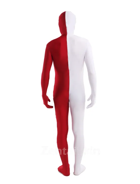Red White Split Costume Lycra Spandex Second Skin Full Body Zentai Catsuit Skinsuit