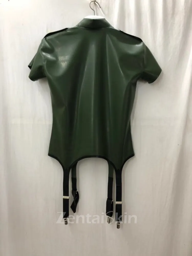 Second Skin Natural Latex Army Green Men Short Sleeve Latex Shirt