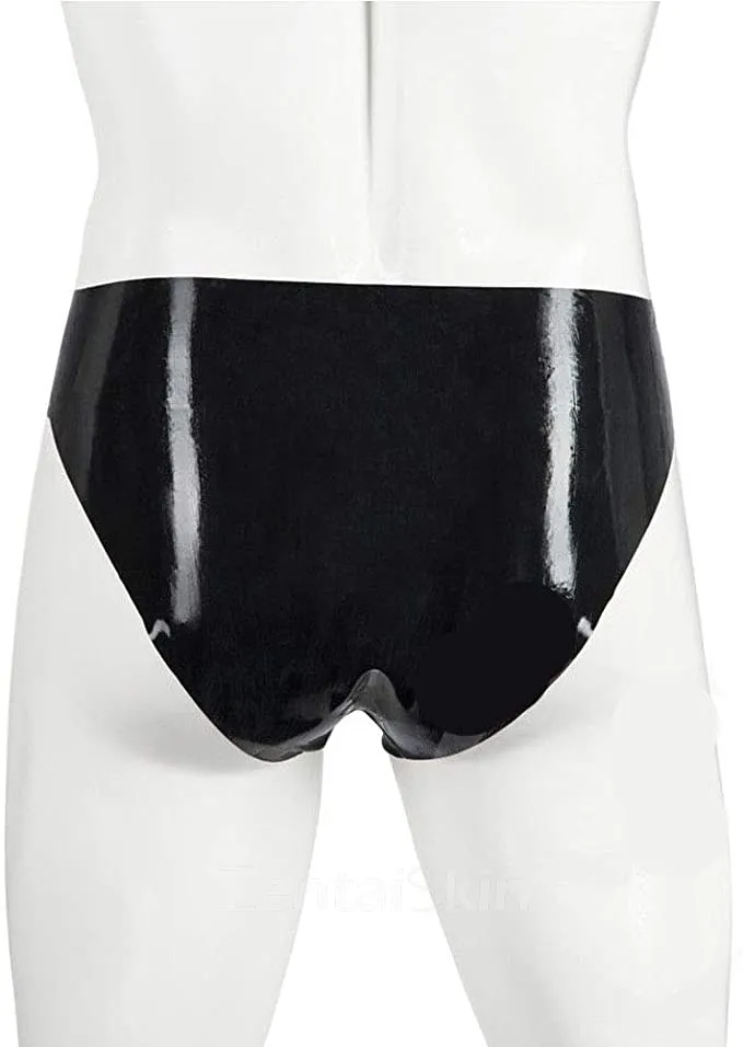 Man Sexy Second Skin Underwear Natural Latex Shorts Briefs with Penis Hole
