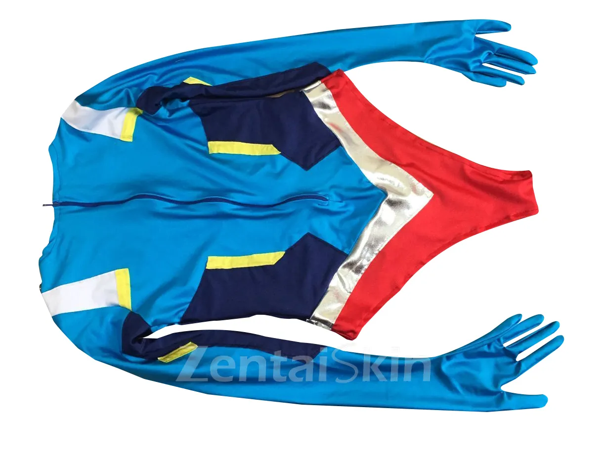 Second Skin Women Supergirl Hero Costume with Cape and Blindfold Cosplay Zentai Skinsuit Leotard