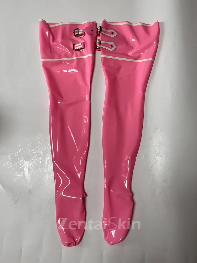 Second Skin Natural Latex Stockings with Buckles