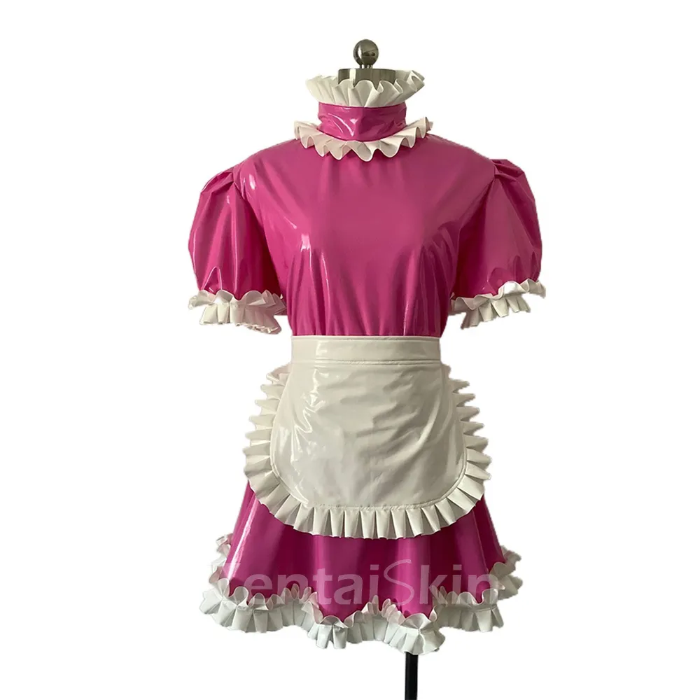 Second Skin French Maid Uniform Cosplay Halloween Sissy Dress Wetlook PVC Dress