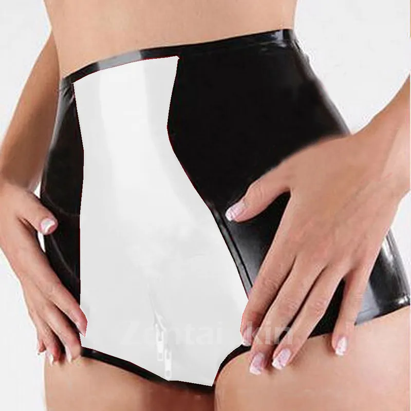 Second Skin Sexy Wetlook PVC Shorts Two Way Zipper Open Crotch Shorts