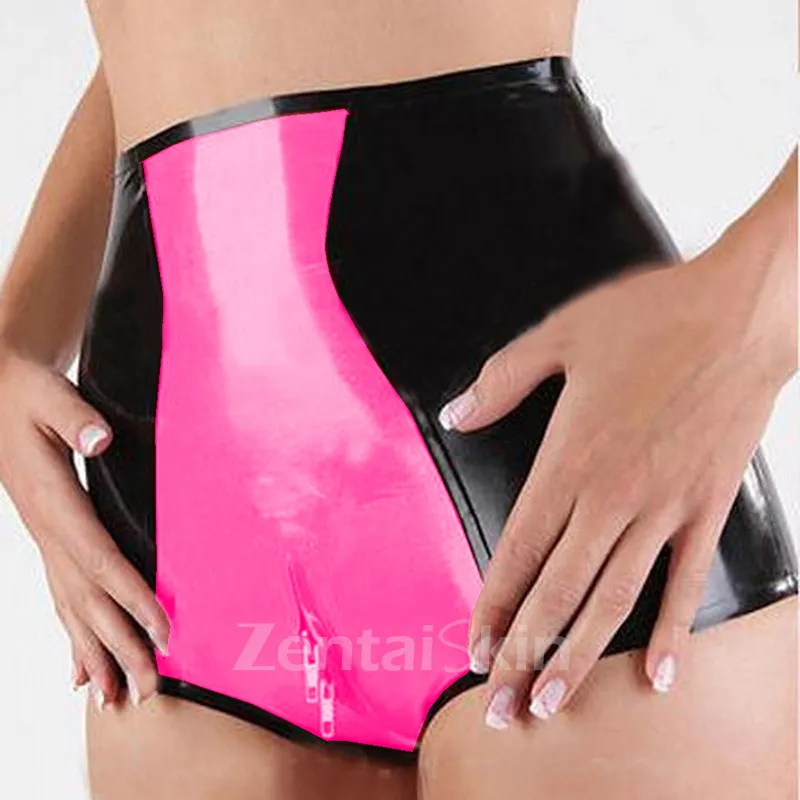Second Skin Sexy Wetlook PVC Shorts Two Way Zipper Open Crotch Shorts