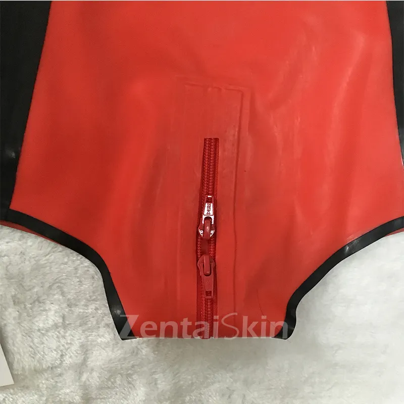 Second Skin Natural Latex Women Underwear Spliced Crotch Zipper Latex Slim Briefs Shorts