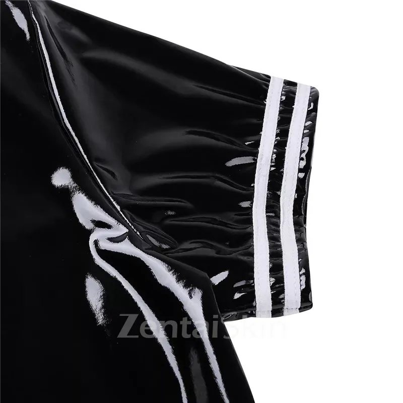 Second Skin Shaping Casual Coat Male Wet Look Shiny Metallic Mens Wetlook Leotard PVC Bodysuit