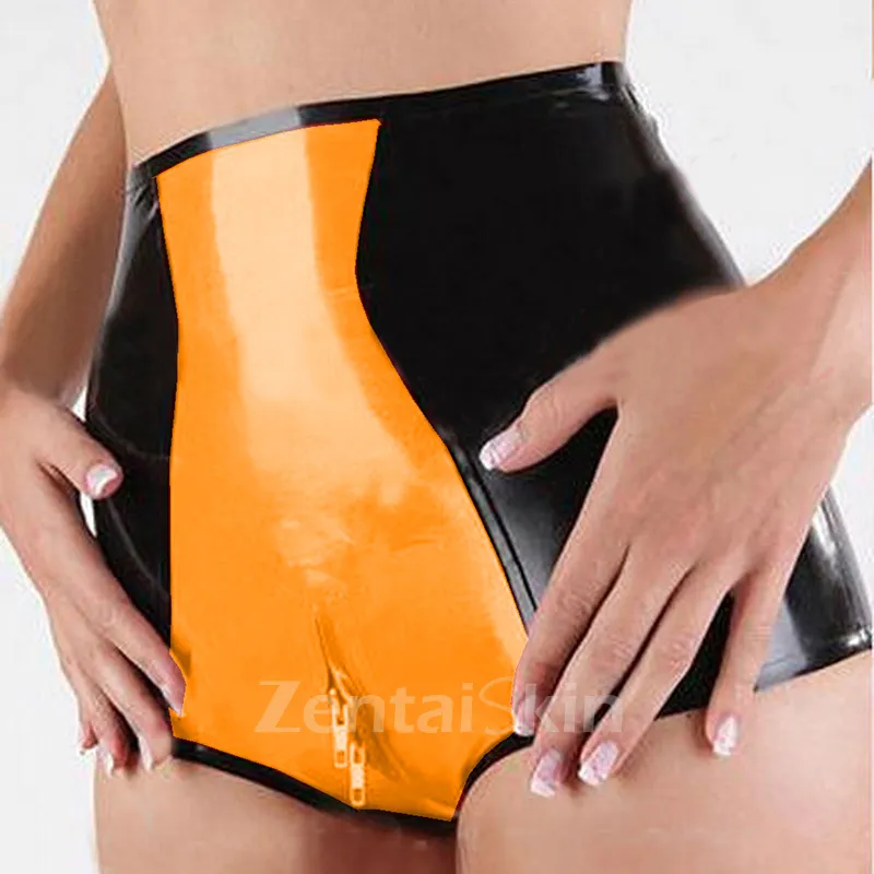 Second Skin Sexy Wetlook PVC Shorts Two Way Zipper Open Crotch Shorts