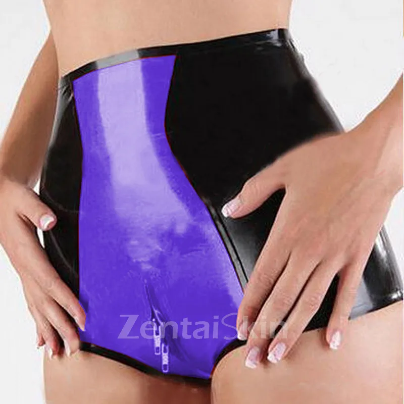 Second Skin Sexy Wetlook PVC Shorts Two Way Zipper Open Crotch Shorts