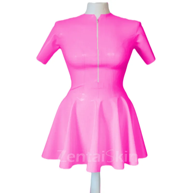 Second Skin Short Sleeve A-line Dress Women Sexy Stand Neck Mini Dresses Club Casual Dress