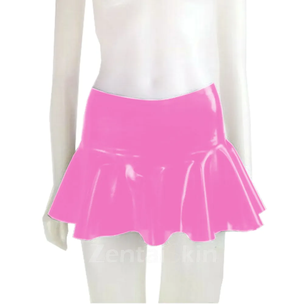 Second Skin Women Wetlook PVC Latex Look High Waisted Skater Mini Skirt Wet Look Shiny Pleated Skirt