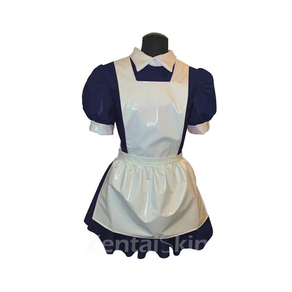 Second Skin Male Sissy Wetlook PVC Dress French Maid Dress Puff Sleeve Maid Servant Uniform